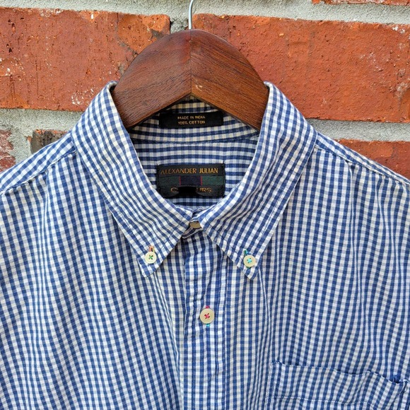 Alexander Julian Other - Alexander Julian Colours Shirt Mens L Blue Gingham Short Sleeve Button Down